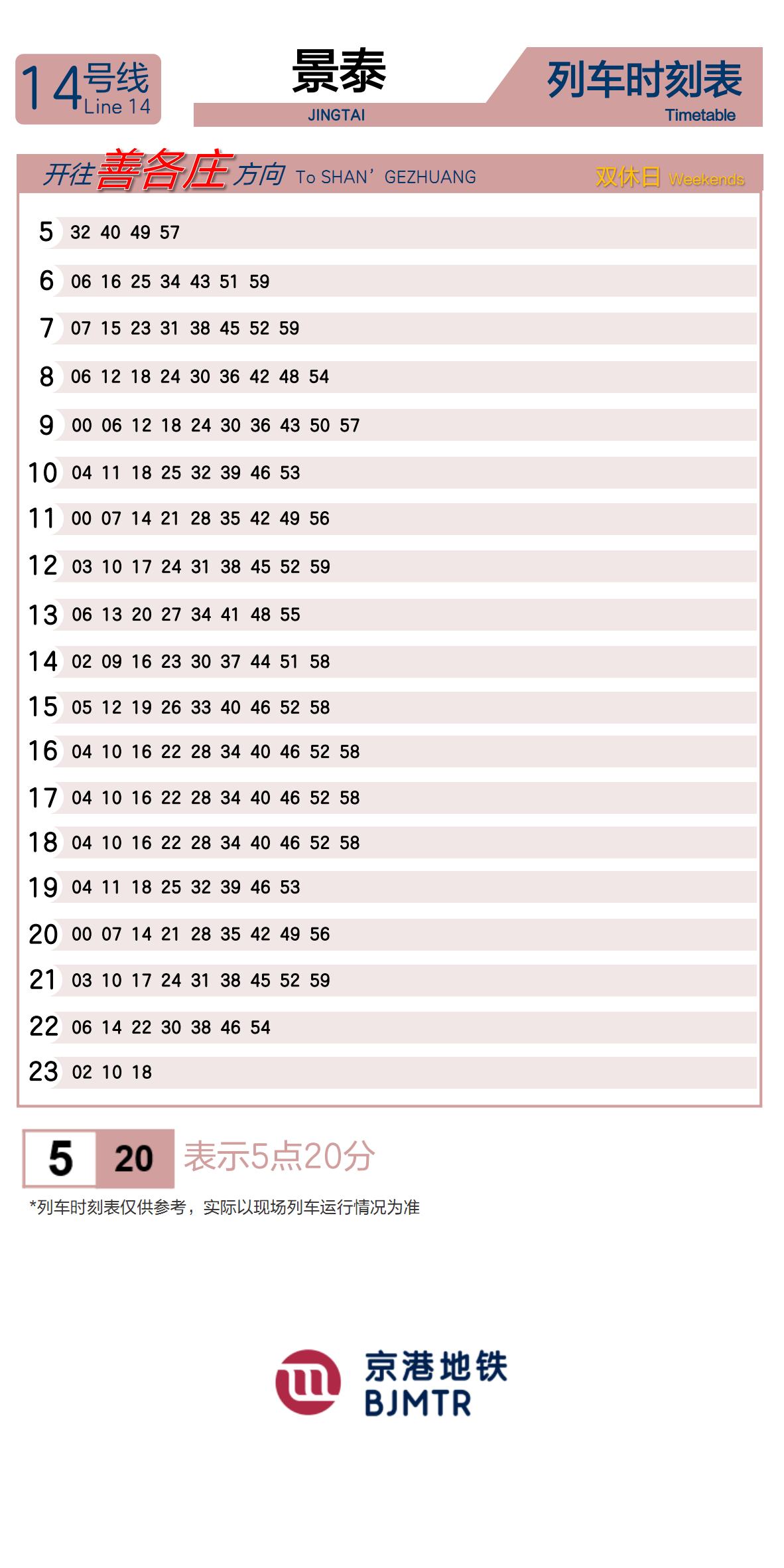 Line 14Jingtai时刻表