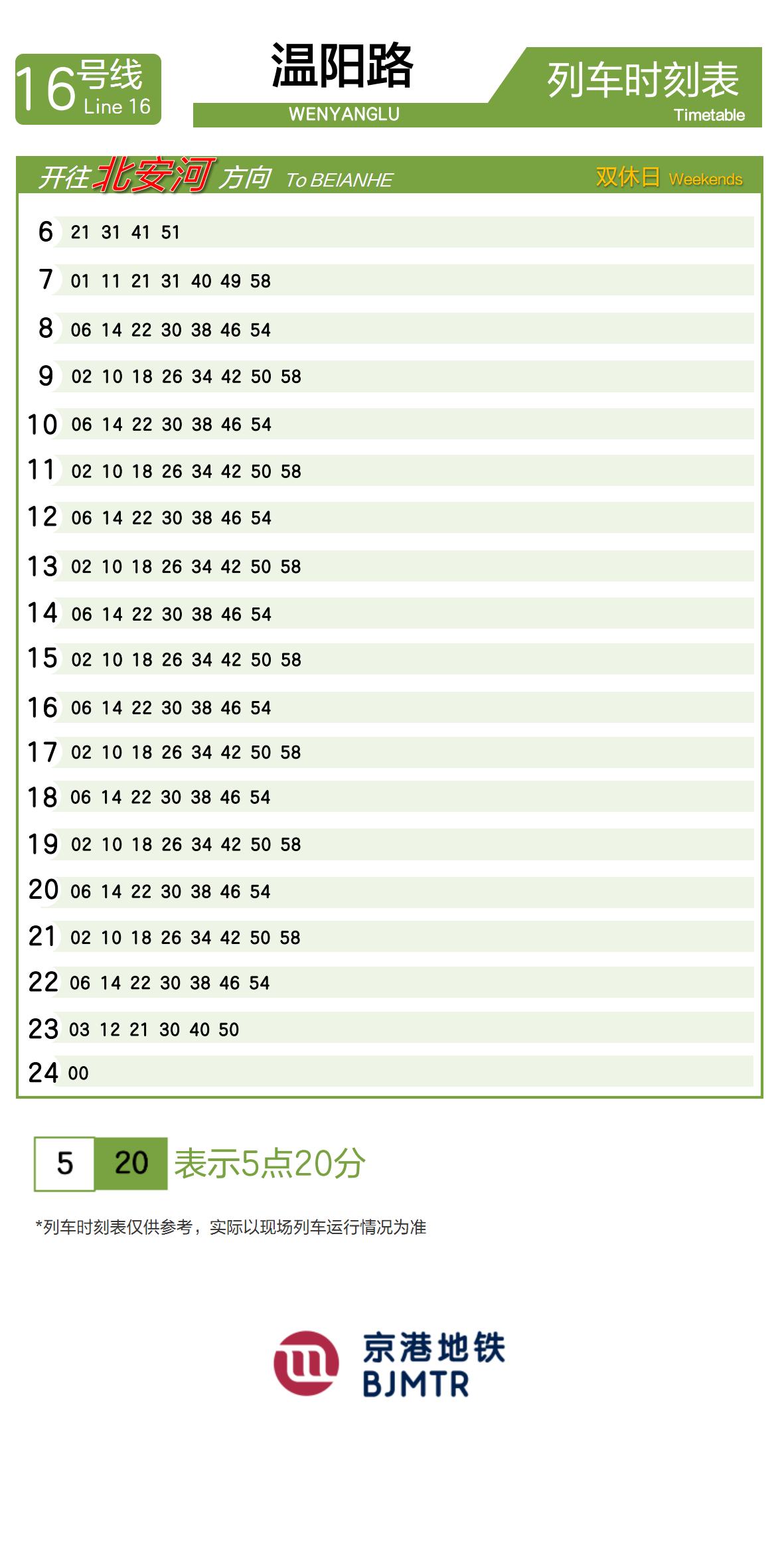 Line 16Wenyang Lu时刻表