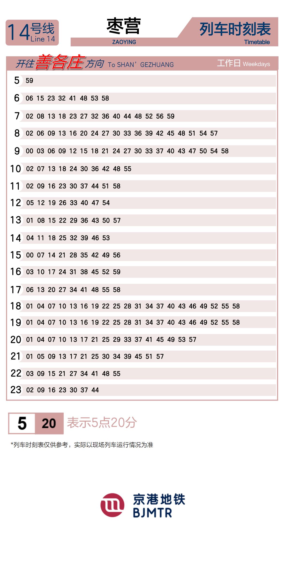 Line 14Zaoying时刻表