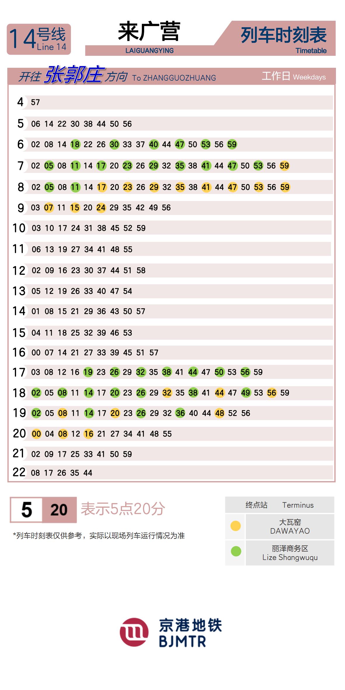 14号线来广营时刻表