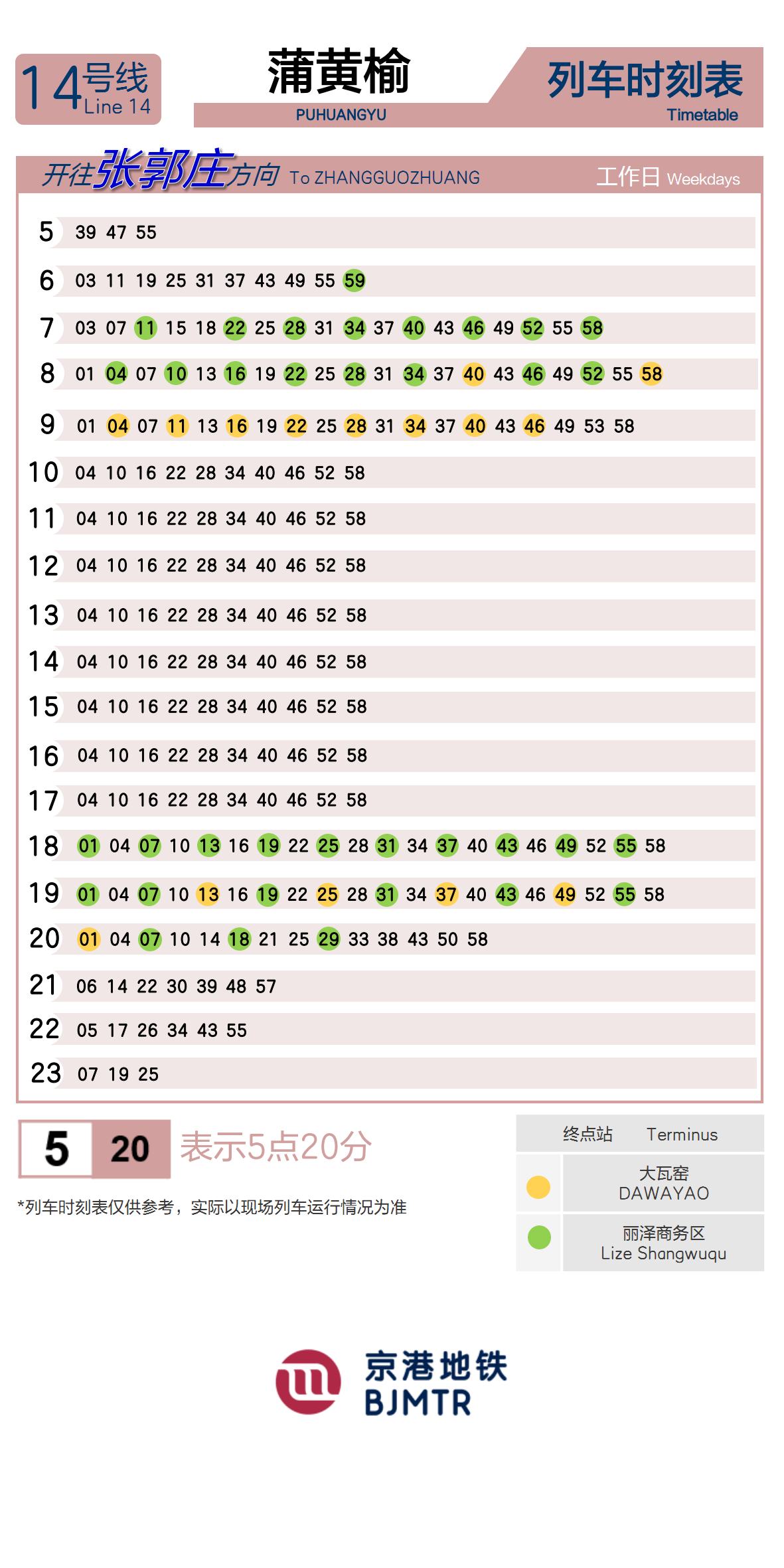 Line 14Puhuangyu时刻表