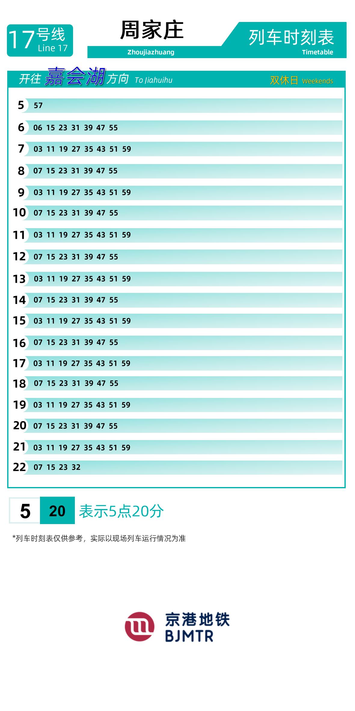 Line 17Zhoujiazhuang时刻表