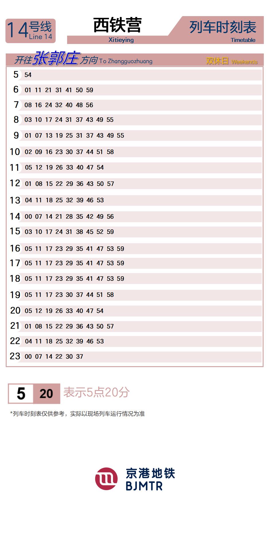 Line 14XitieyingTimetable