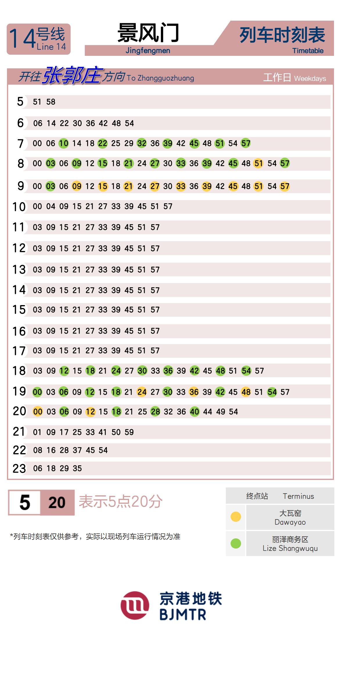 Line 14Jingfengmen时刻表
