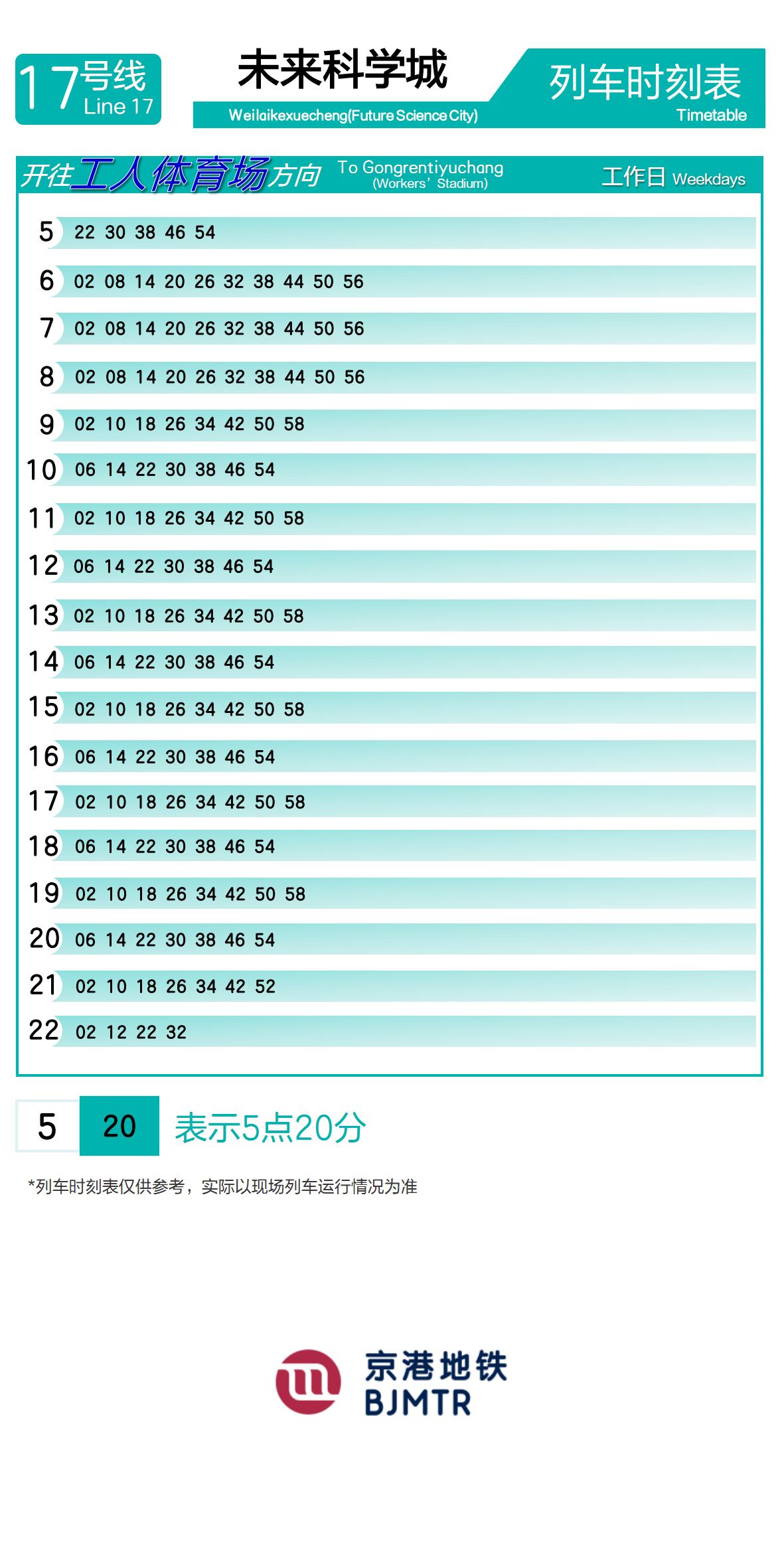 Line 17Future Science City时刻表