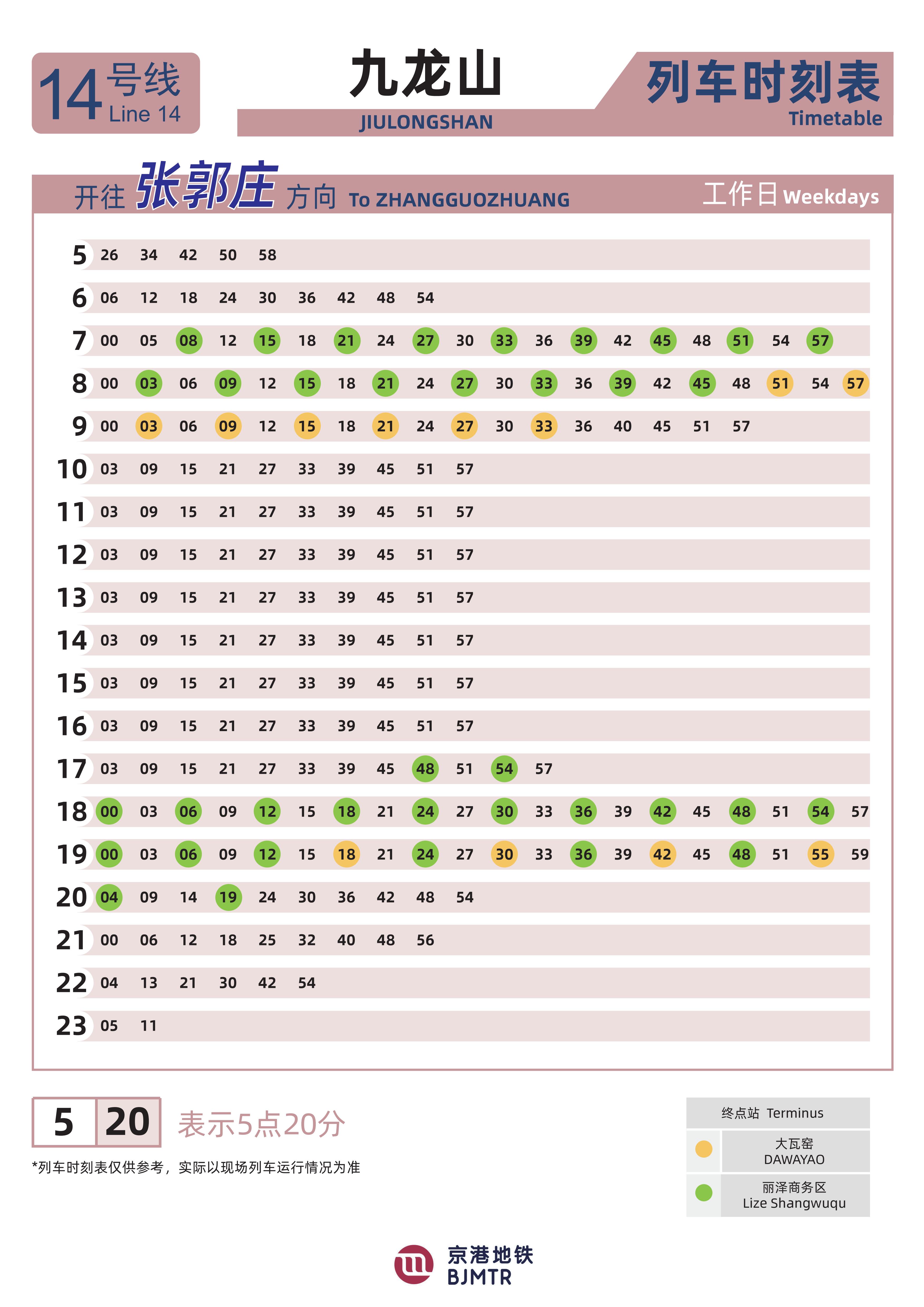 Line 14Jiulongshan时刻表