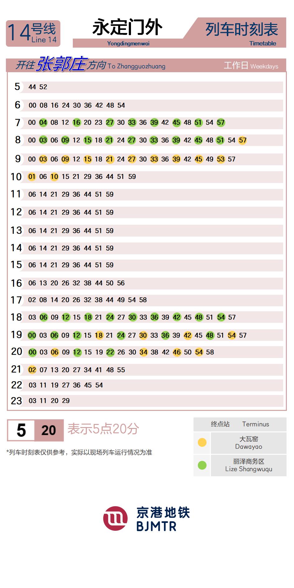 14号线永定门外时刻表