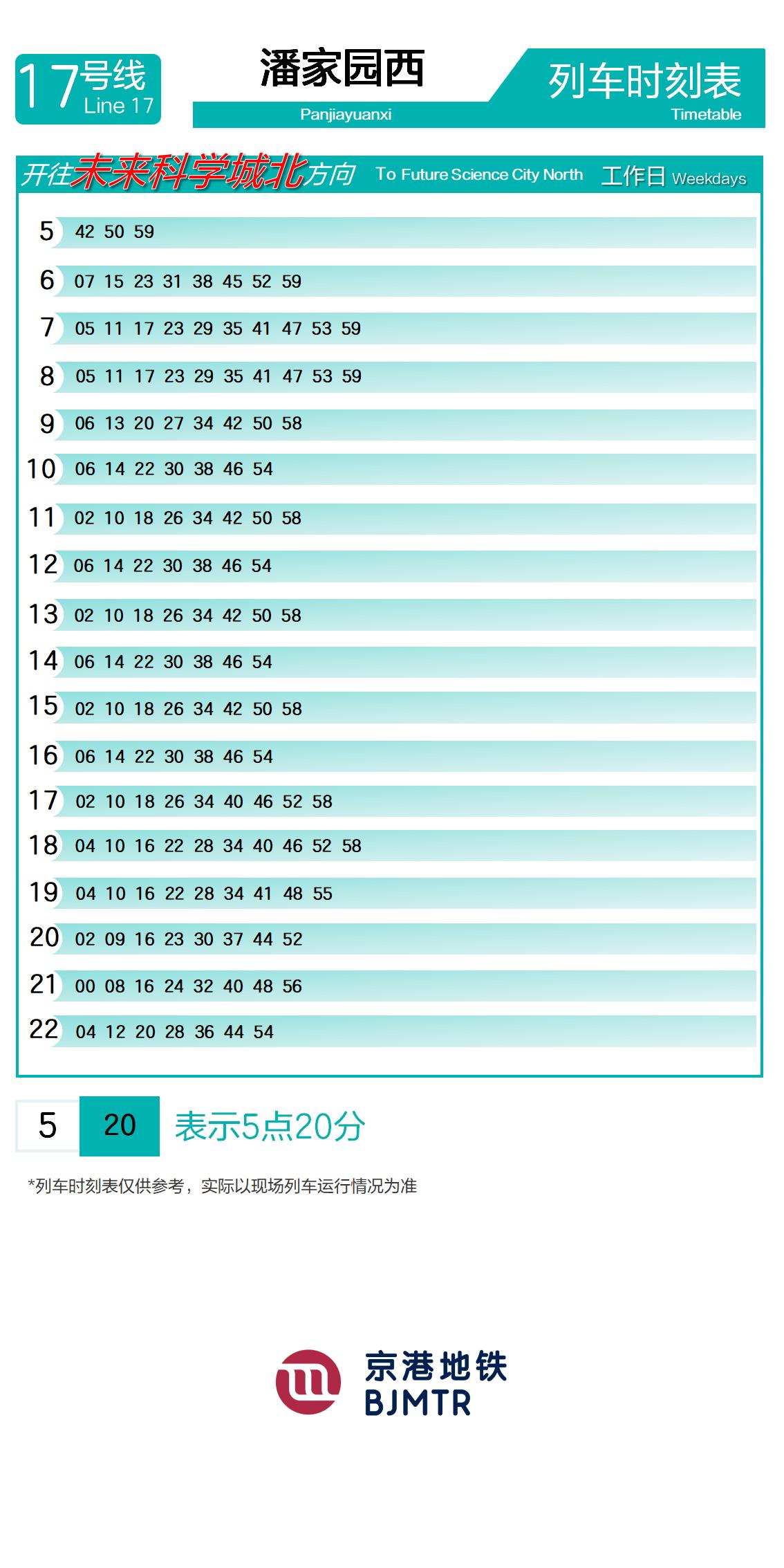 17号线潘家园西时刻表