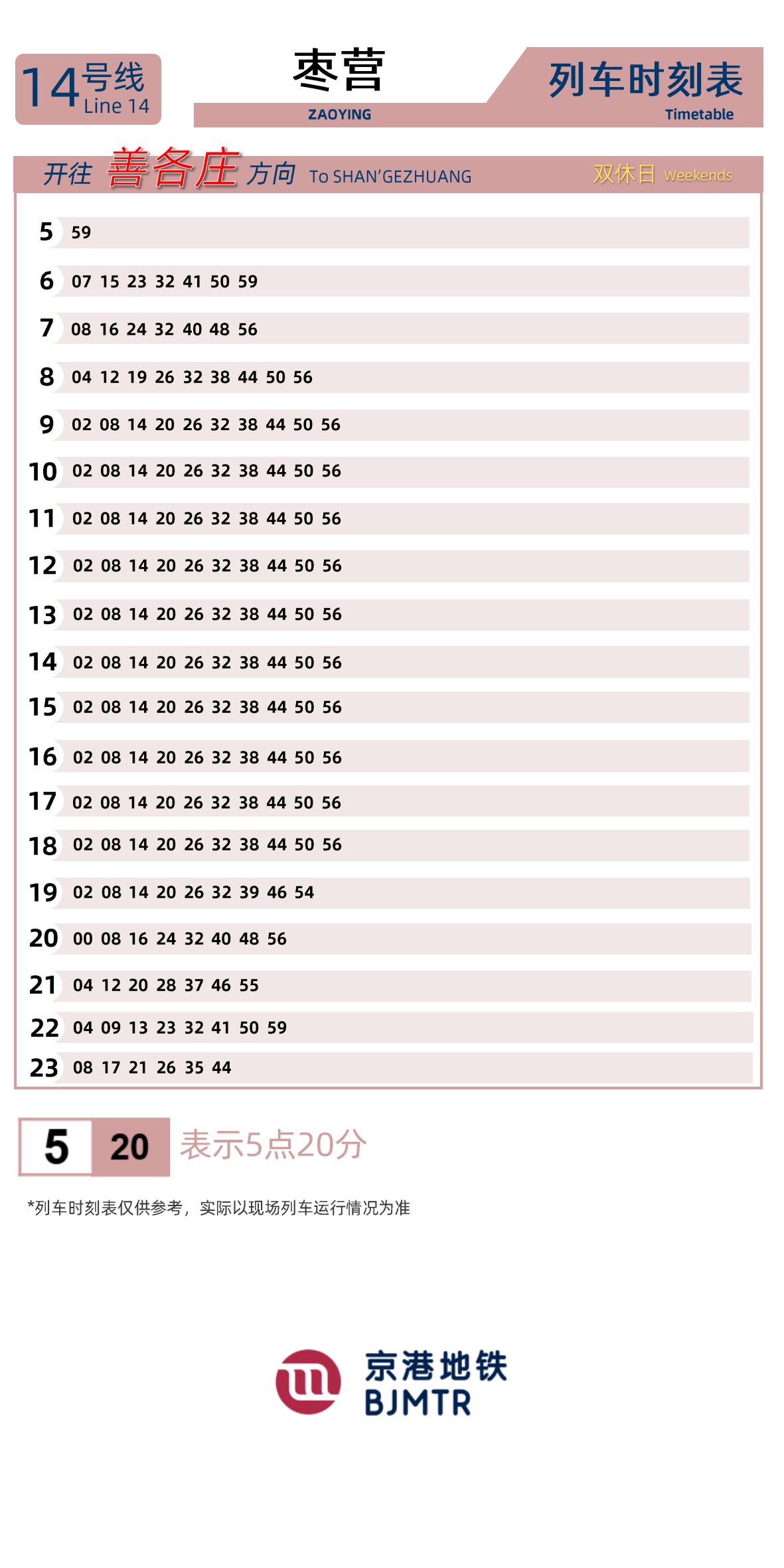 Line 14Zaoying时刻表