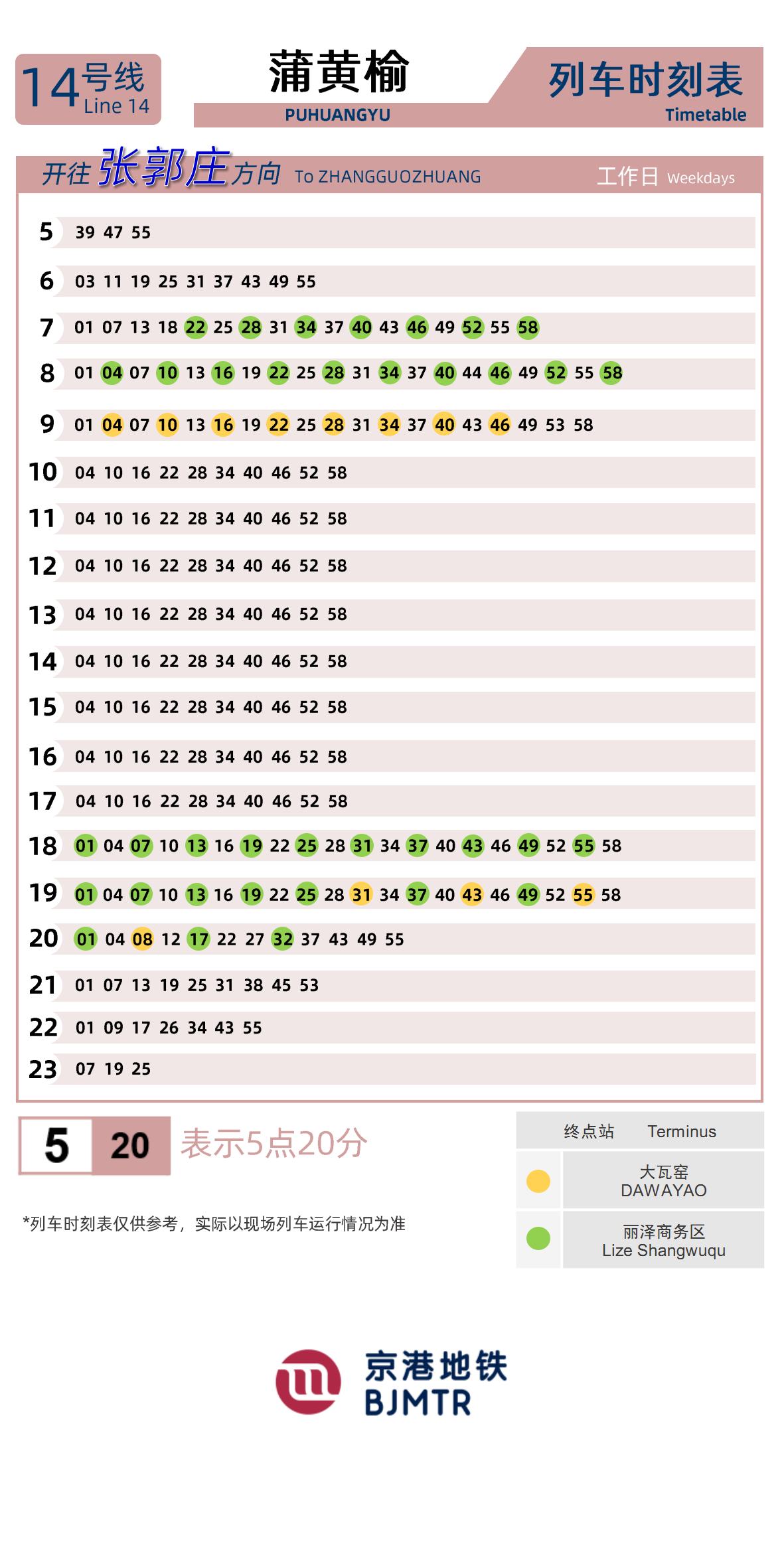 Line 14Puhuangyu时刻表