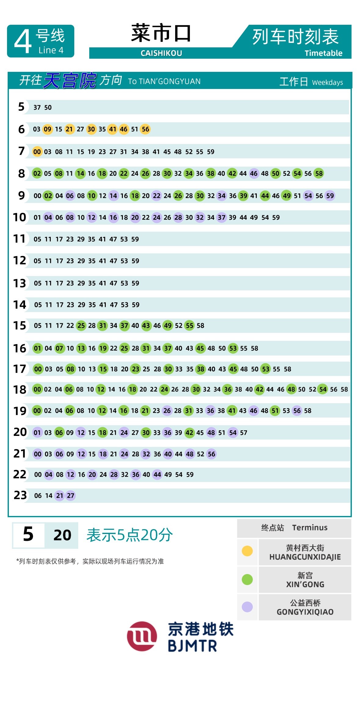 Line 4-Daxing LineCaishi Kou时刻表