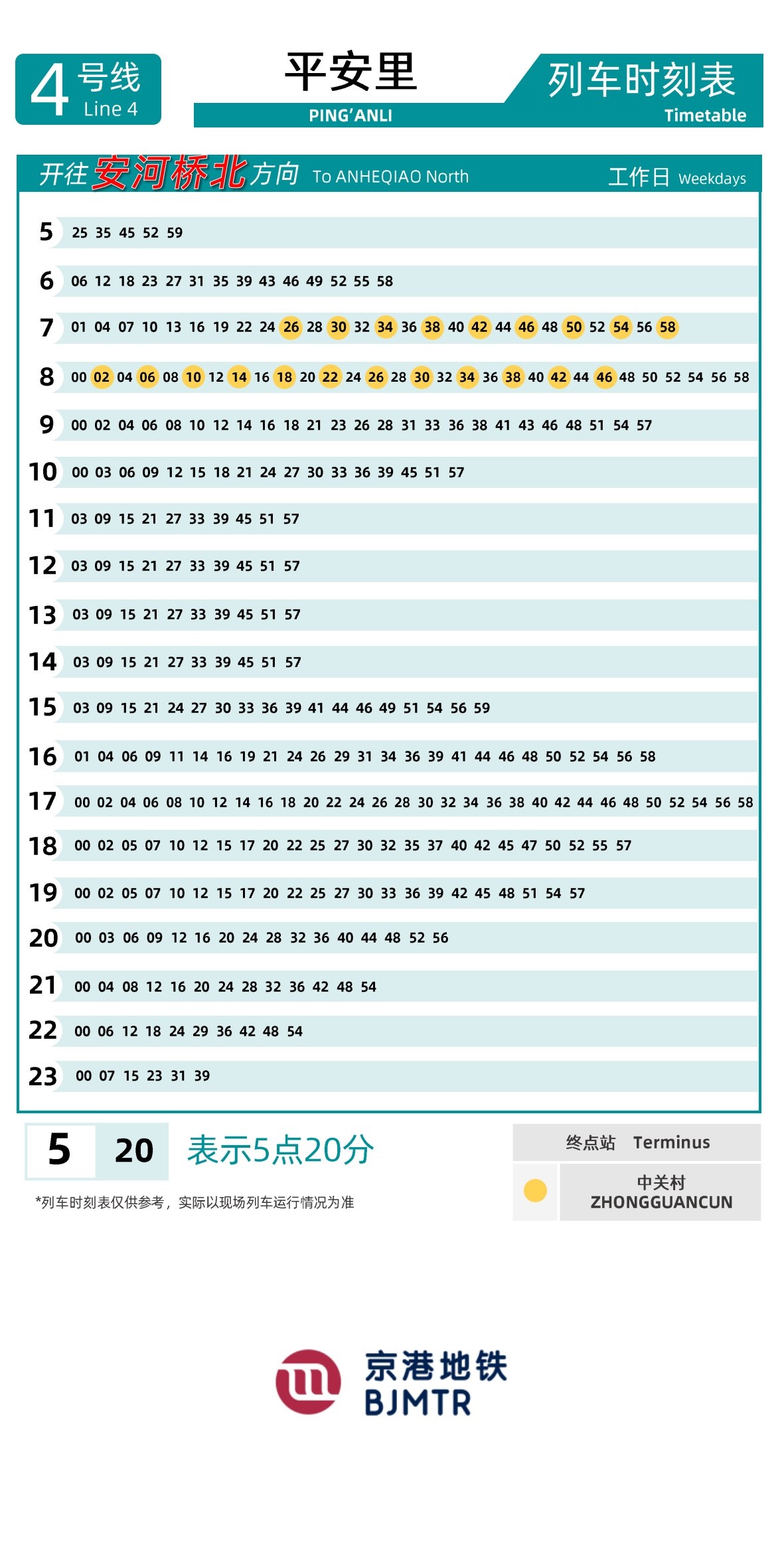 Line 4-Daxing LinePing'anli时刻表