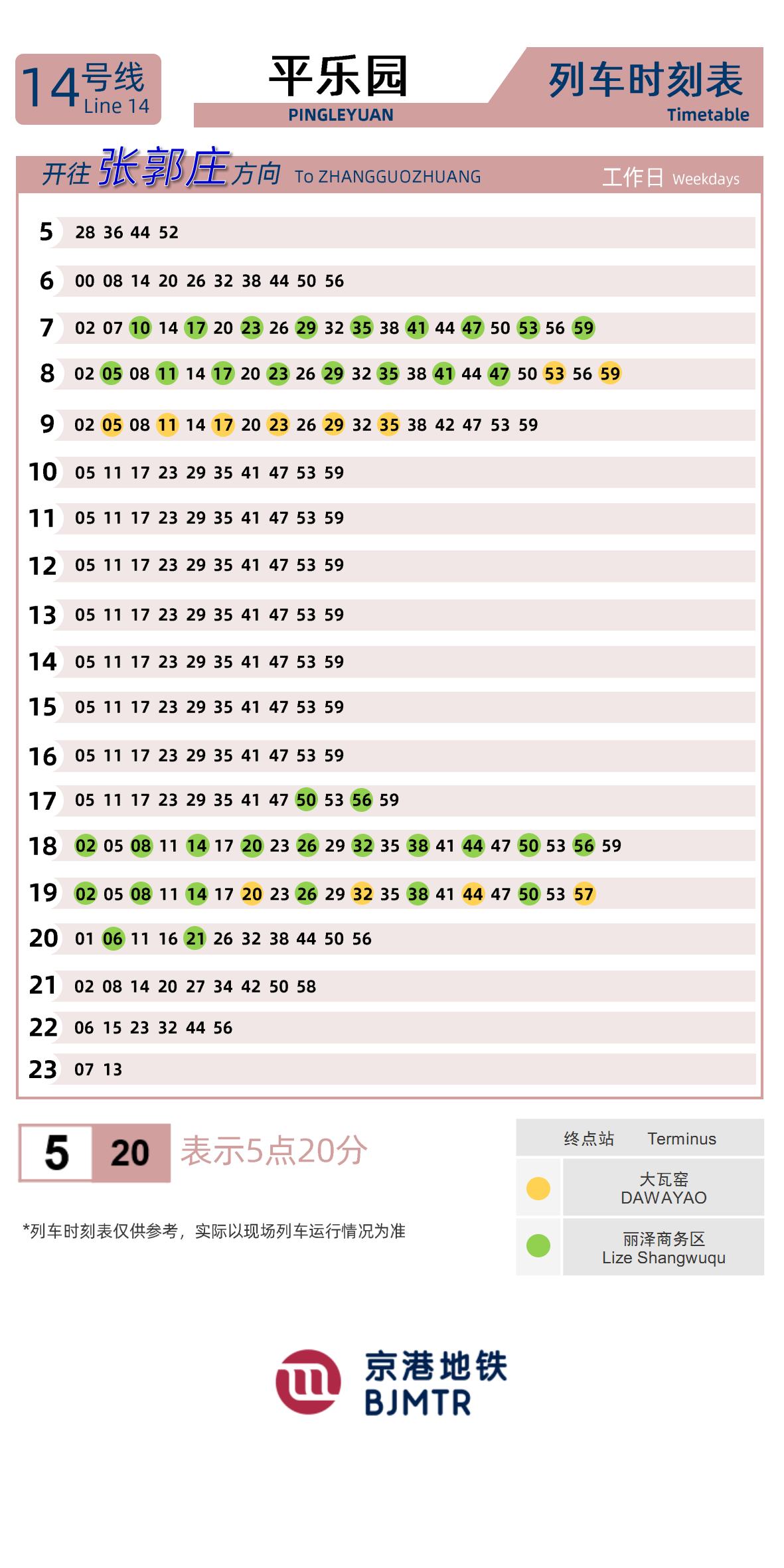 Line 14Pingle Yuan时刻表