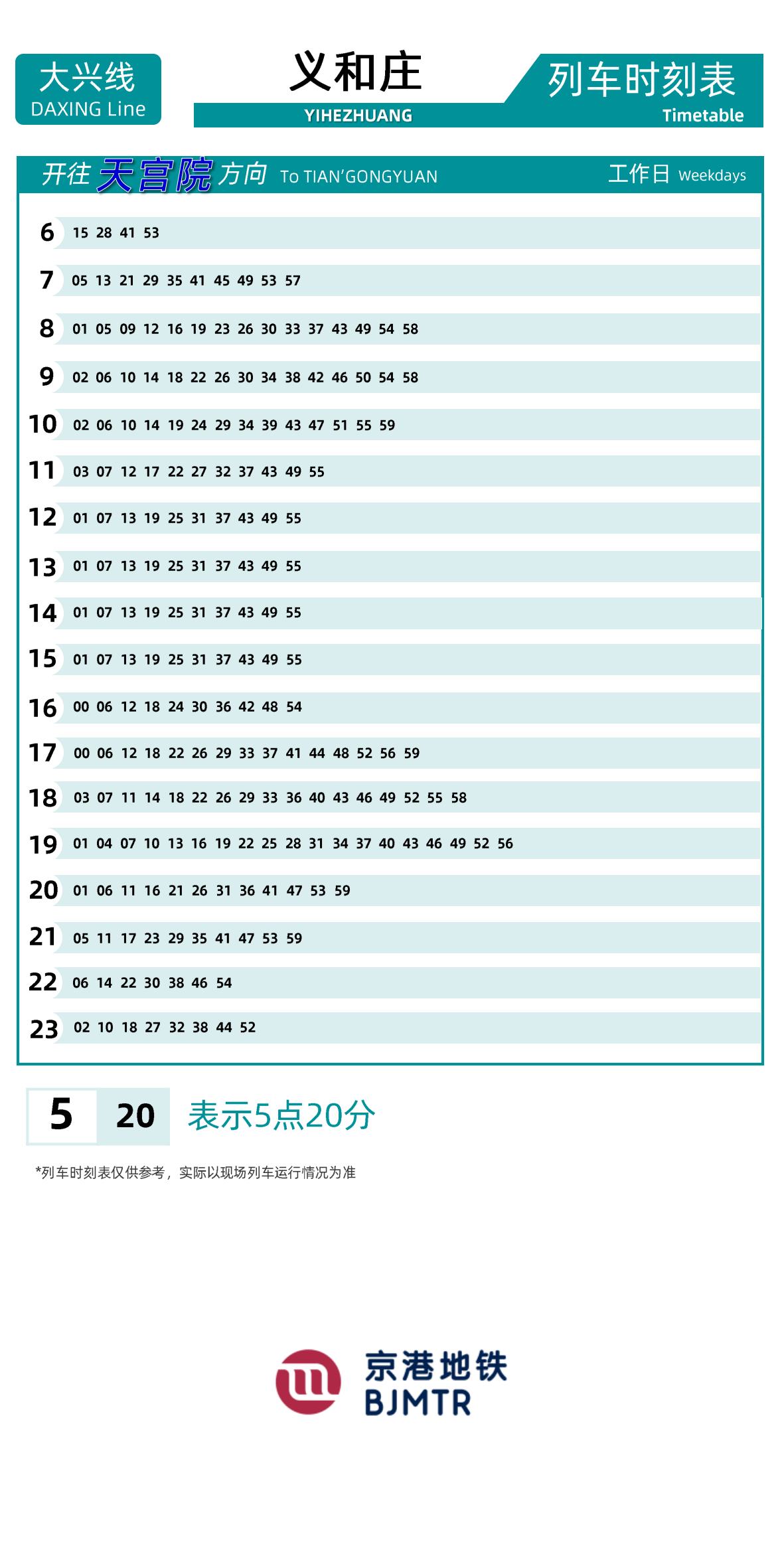 Line 4-Daxing LineYihezhuangTimetable