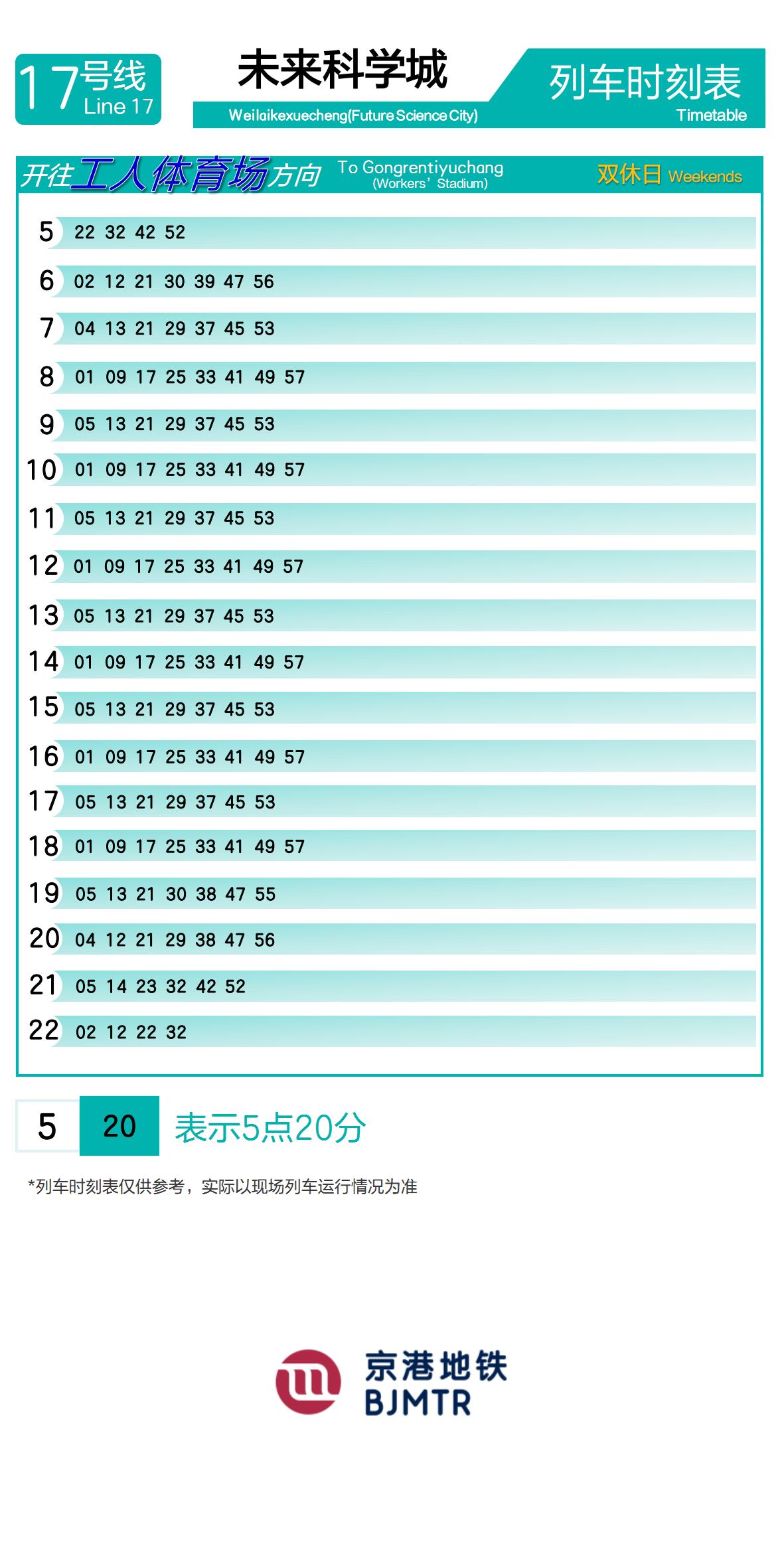 Line 17Future Science City时刻表