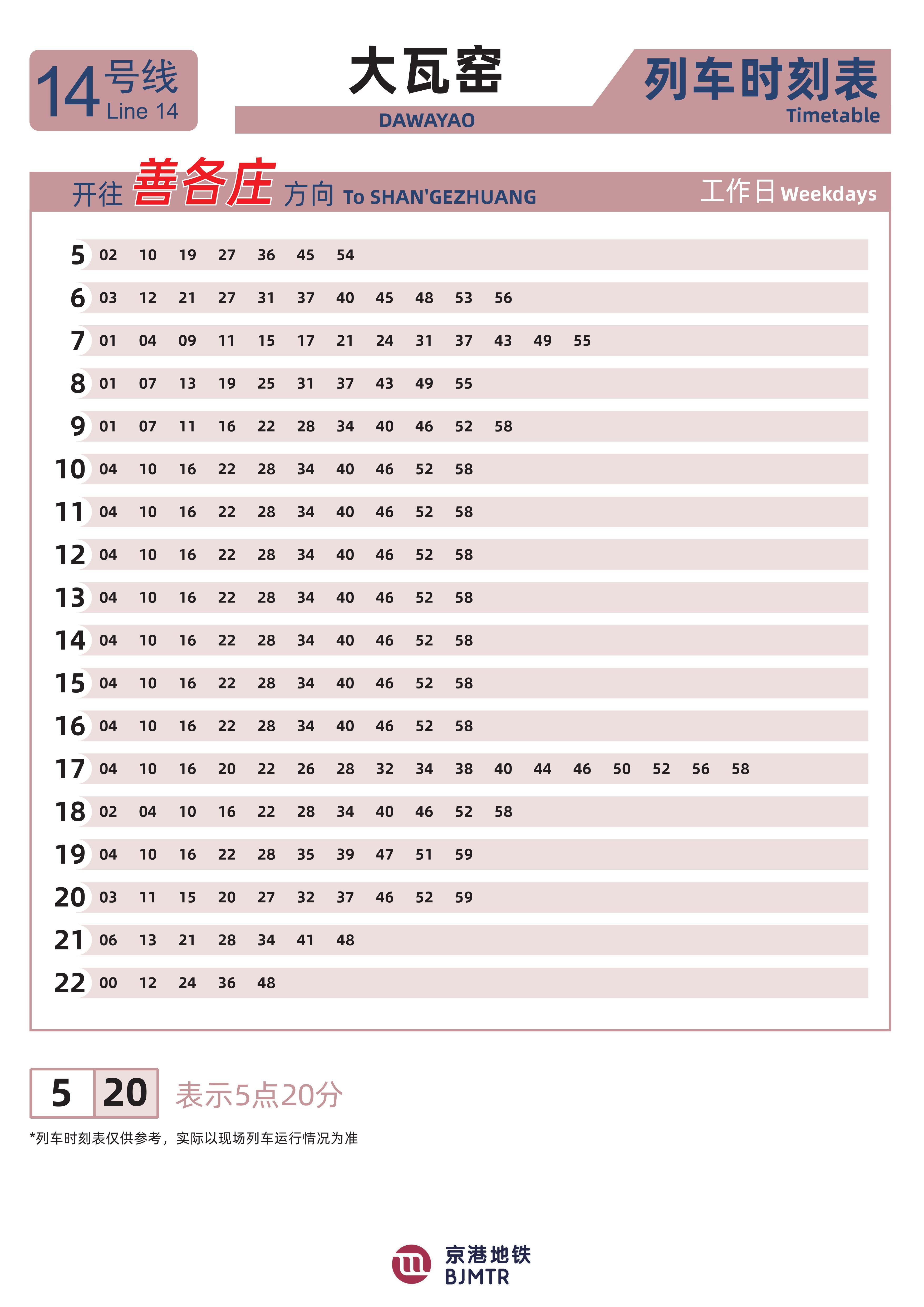 Line 14Dawayao时刻表
