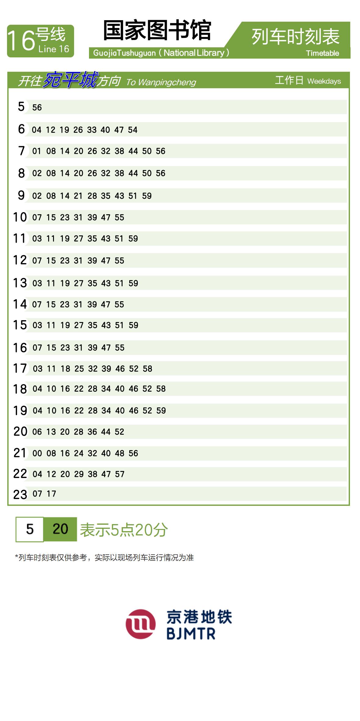 Line 16National Library时刻表