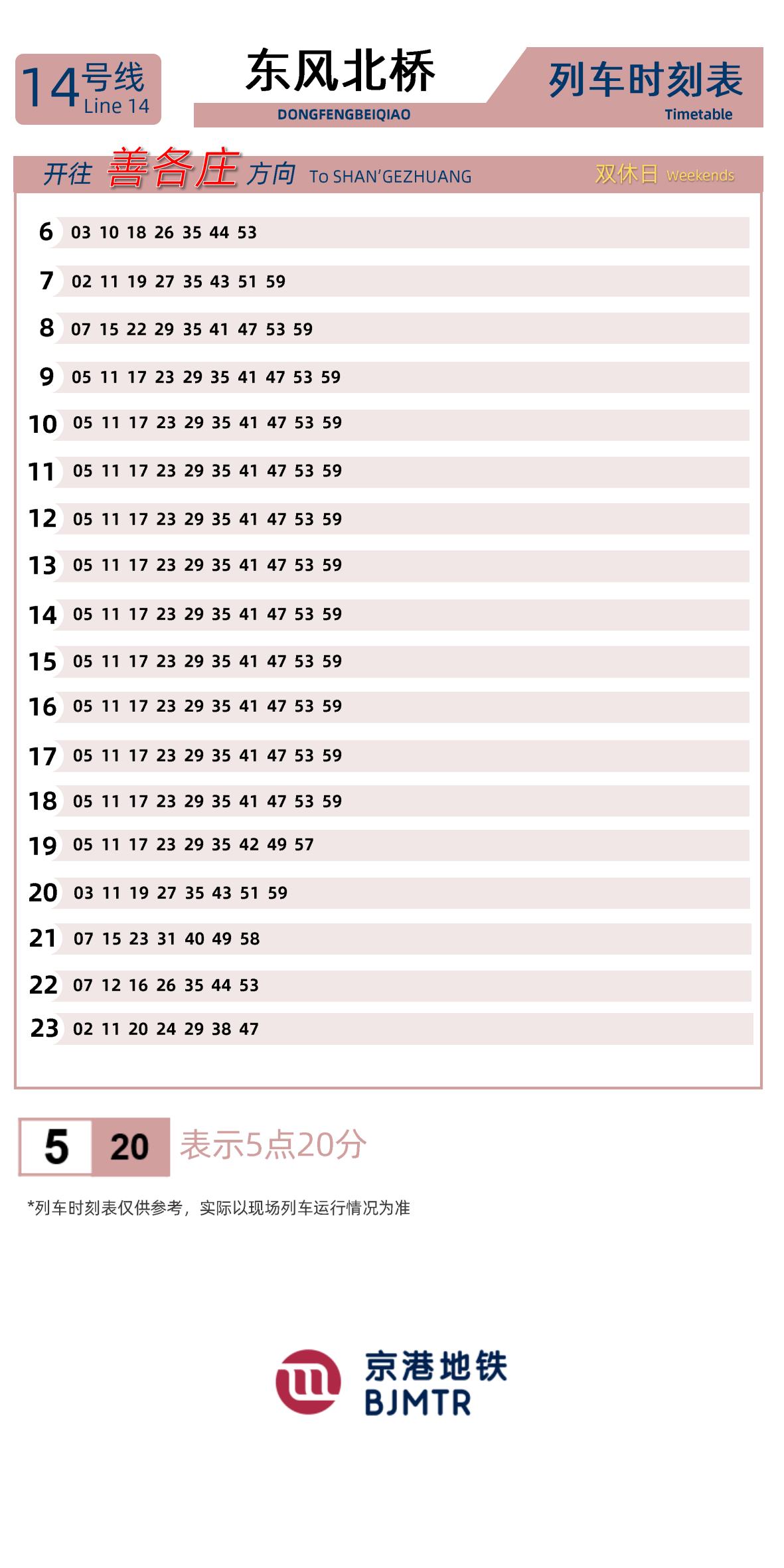 Line 14Dongfeng Beiqiao时刻表