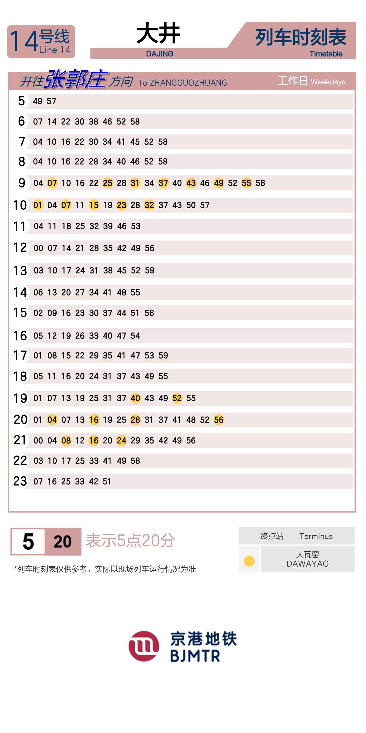 Line 14Dajing时刻表