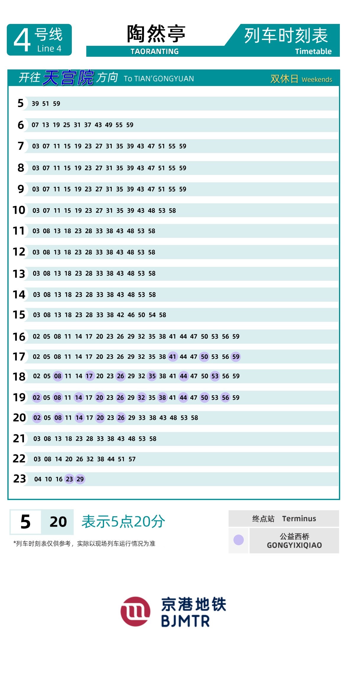Line 4-Daxing LineTaoranting时刻表
