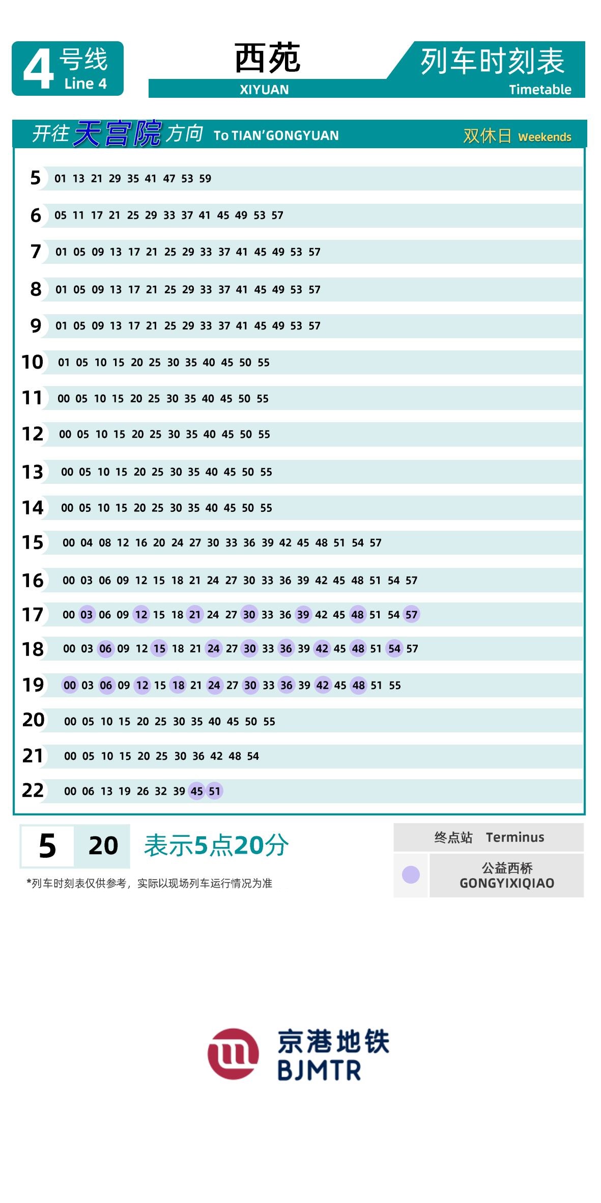 Line 4-Daxing LineXi Yuan时刻表