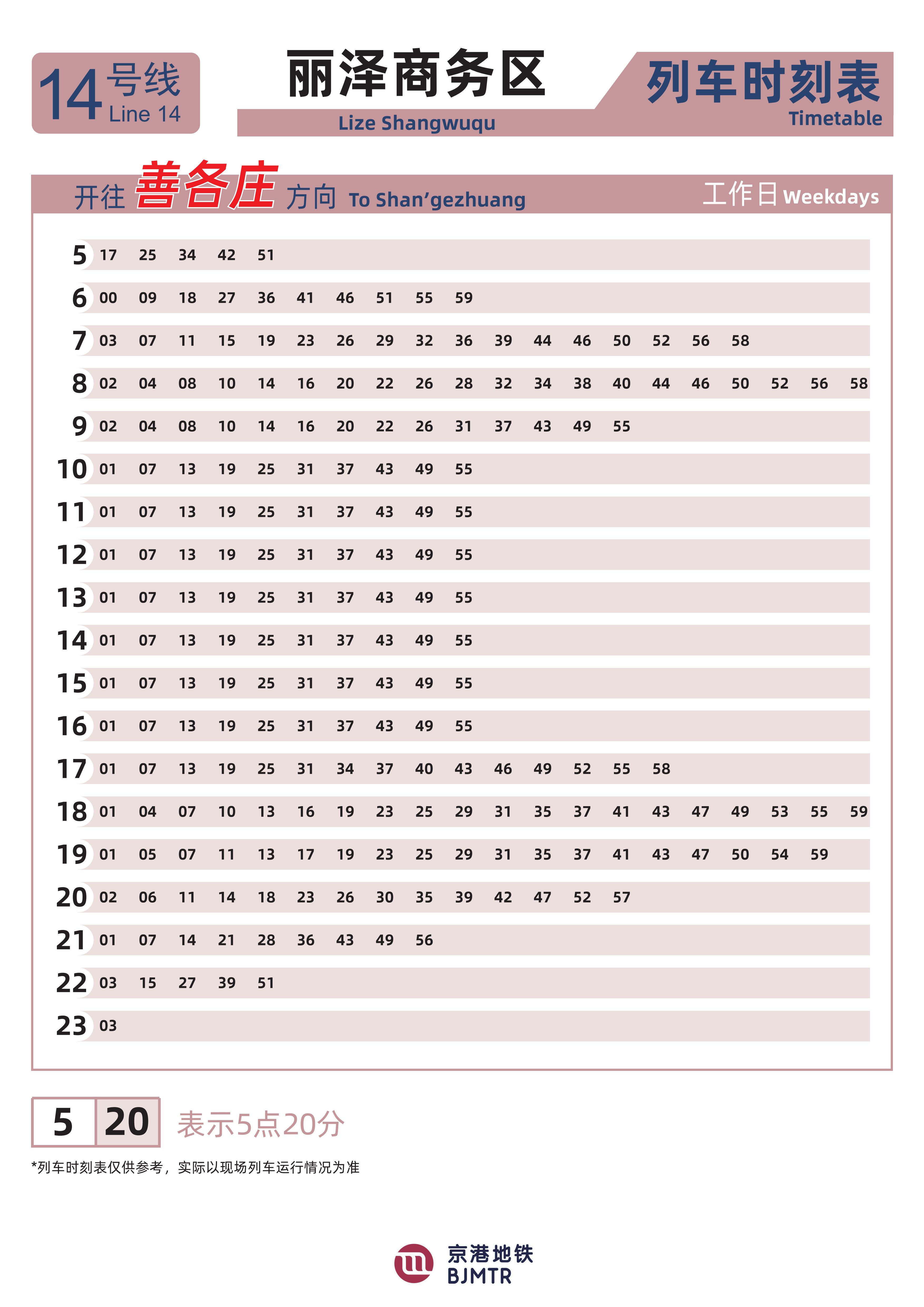 Line 14Lize Shangwuqu时刻表