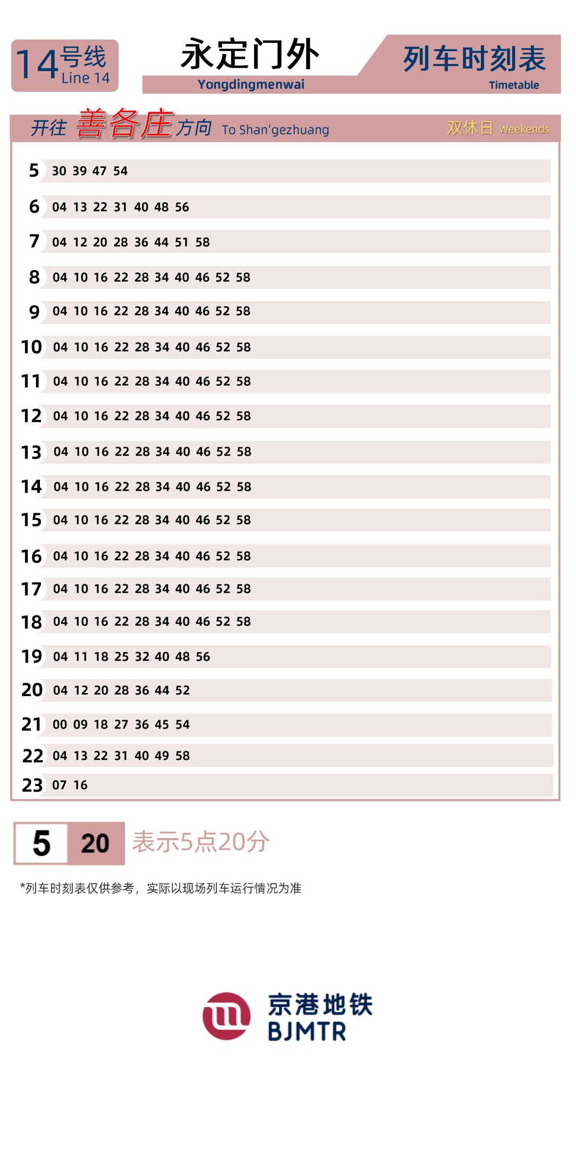 Line 14Yongdingmenwai时刻表