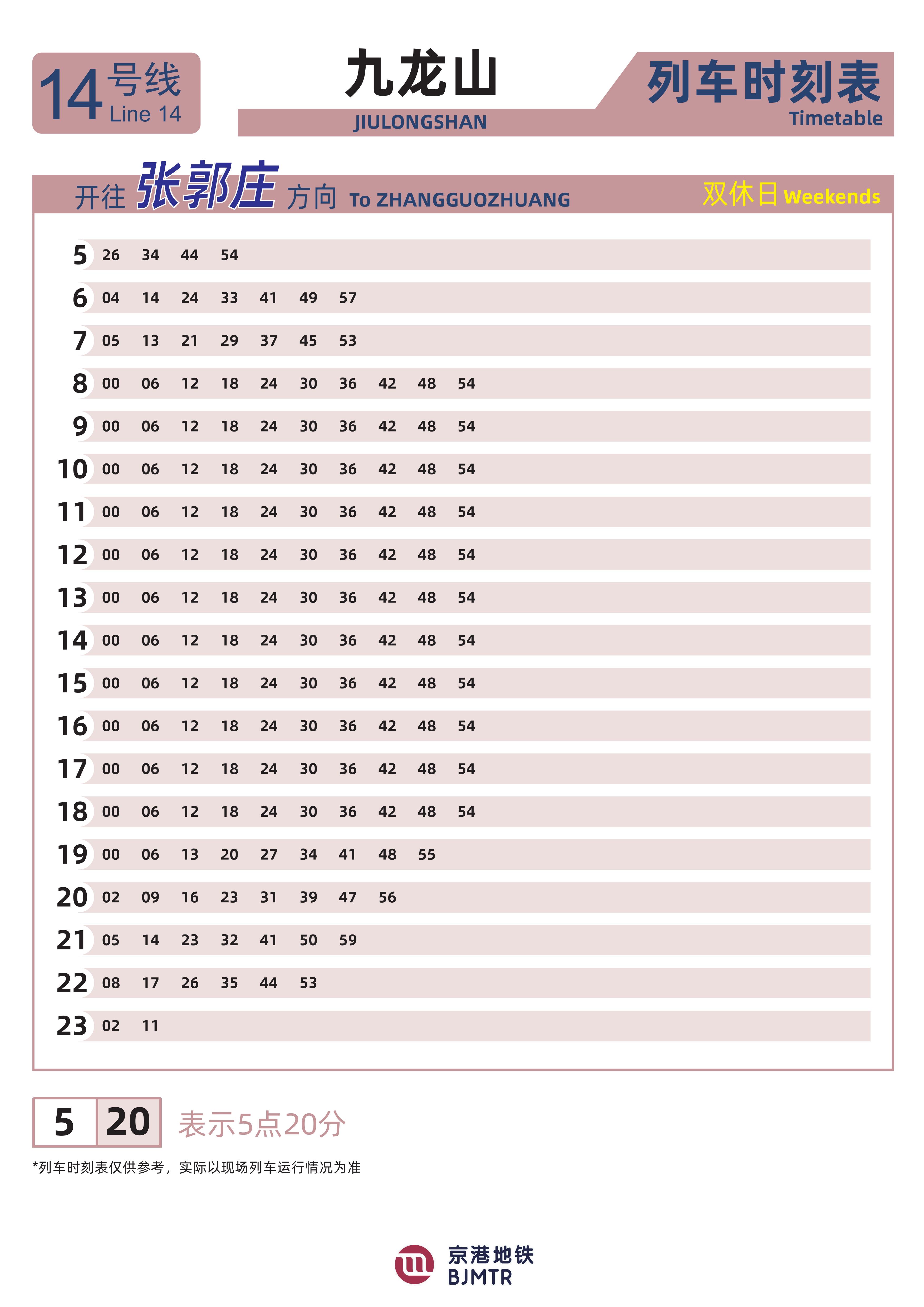 Line 14Jiulongshan时刻表