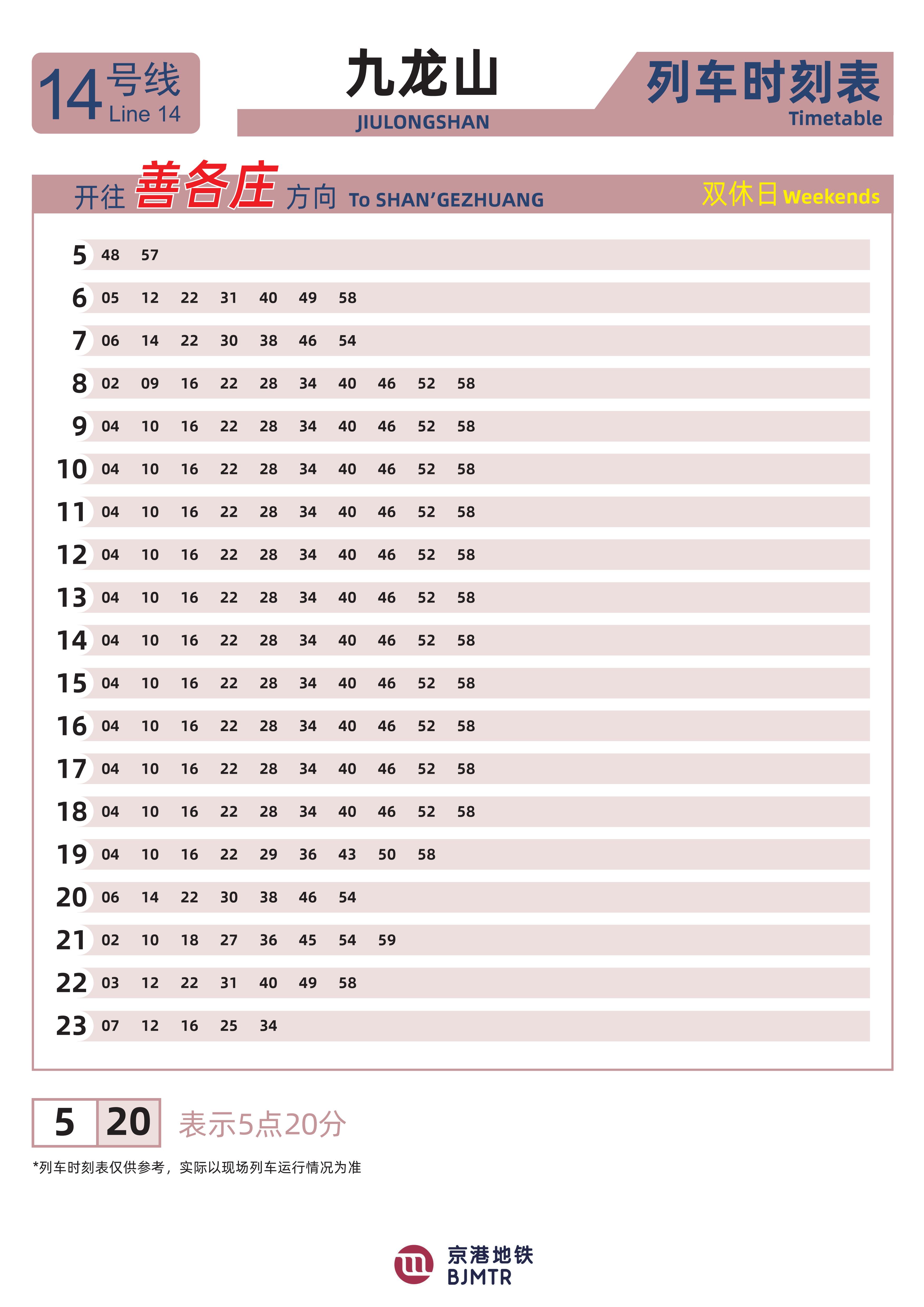 Line 14Jiulongshan时刻表