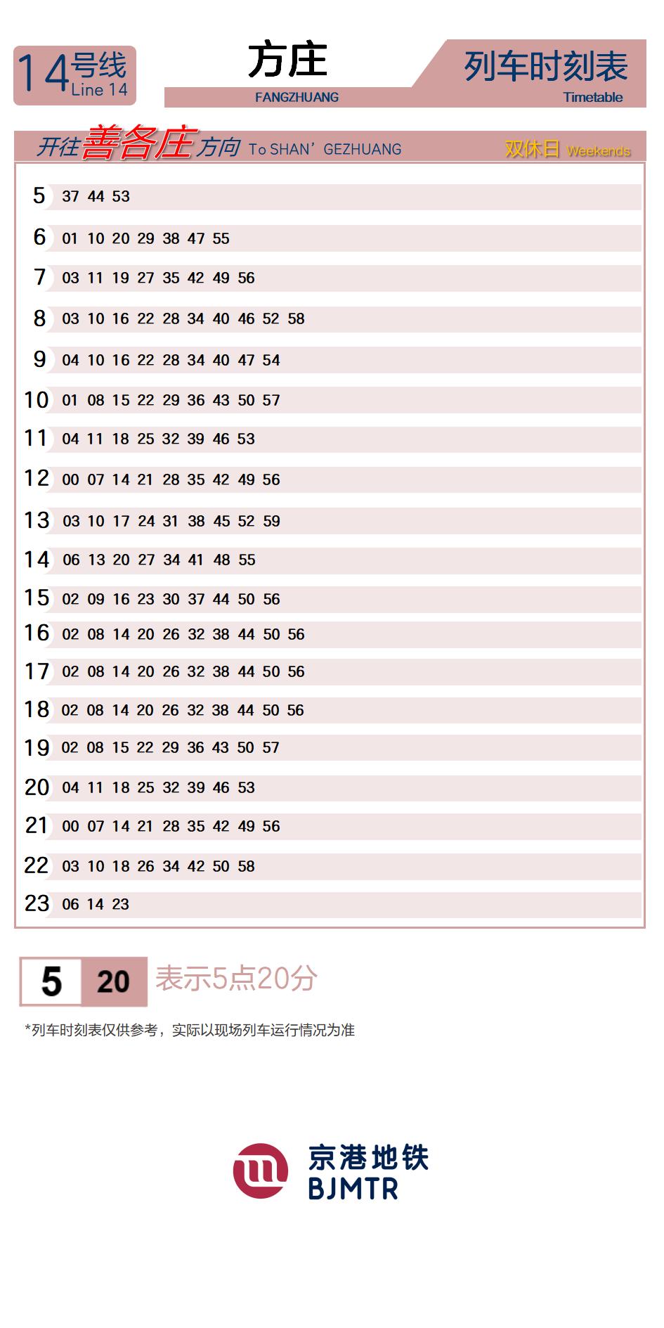 14号线方庄时刻表