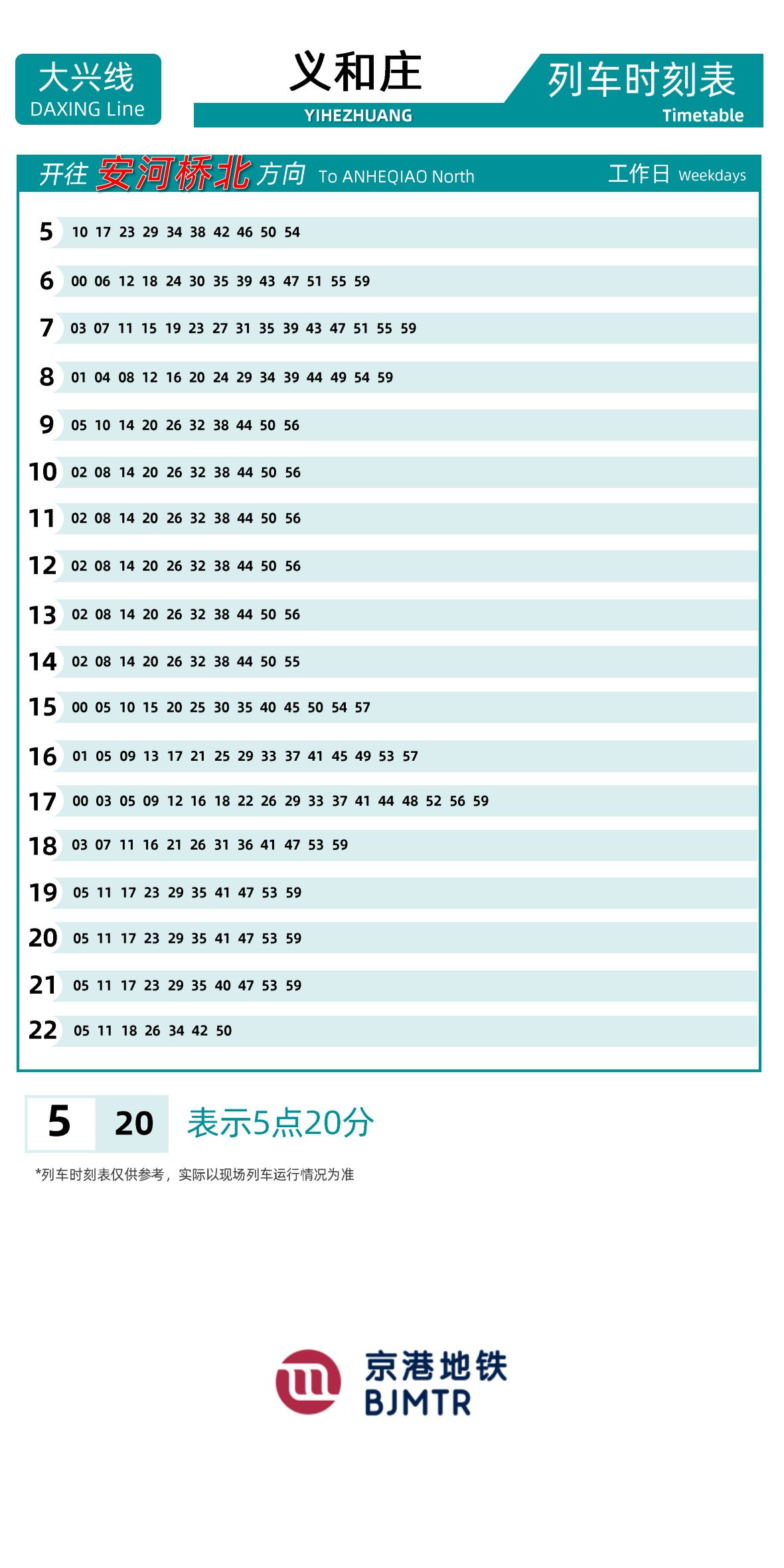 Line 4-Daxing LineYihezhuang时刻表