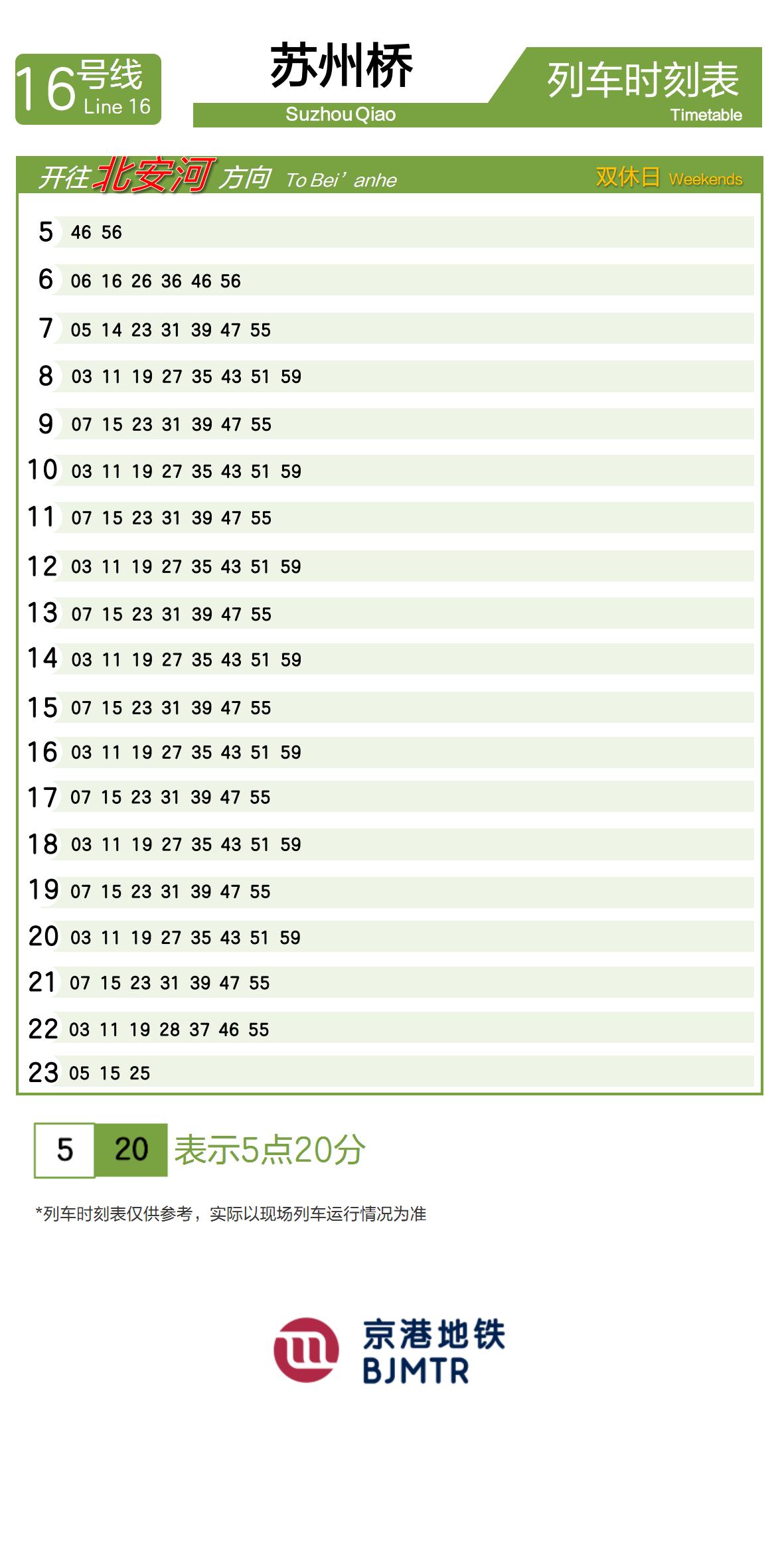 Line 16Suzhou Qiao时刻表